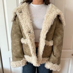 Kiki Faux Leather Jacket with High Pile Fleece Trim